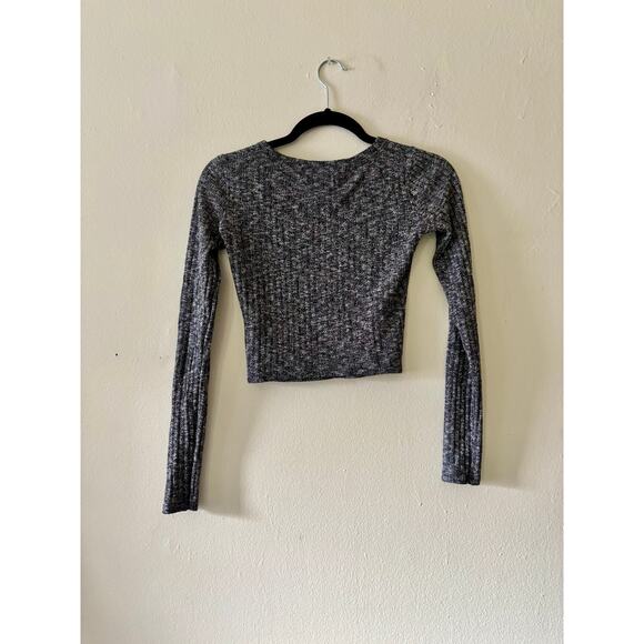 Abercrombie & Fitch Long Sleeve Crop Top Rib Knit Heather Gray Sweater Shirt - Picture 7 of 9